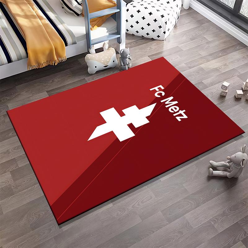 Flannel Rug, FC Metz White Lorraine Cross Mark Red Diagonal Minimal, Soft Carpet for Adult Man Cave Living Room Decor, Ligue 1 Fan Gift