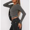 Top da Donna Y2K Sottile alla Moda con Righe a Coste Filettate, Bottoni, Maniche Lunghe, per Primavera e Autunno