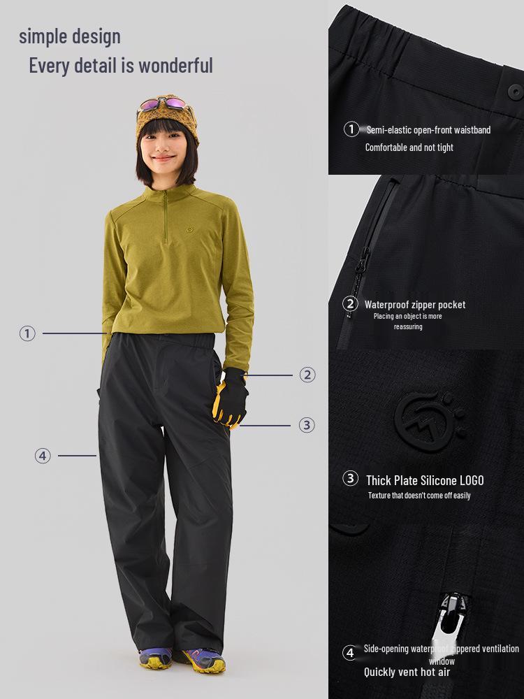 Women's 3-Layer Waterproof Windproof Hardshell Pants for Mountain Climbing In Torrential Rain, Autumn/Winter Collection.