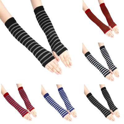 Women Fashion Punk Gothic Stripe Long Arm Warmer Fingerless Gloves