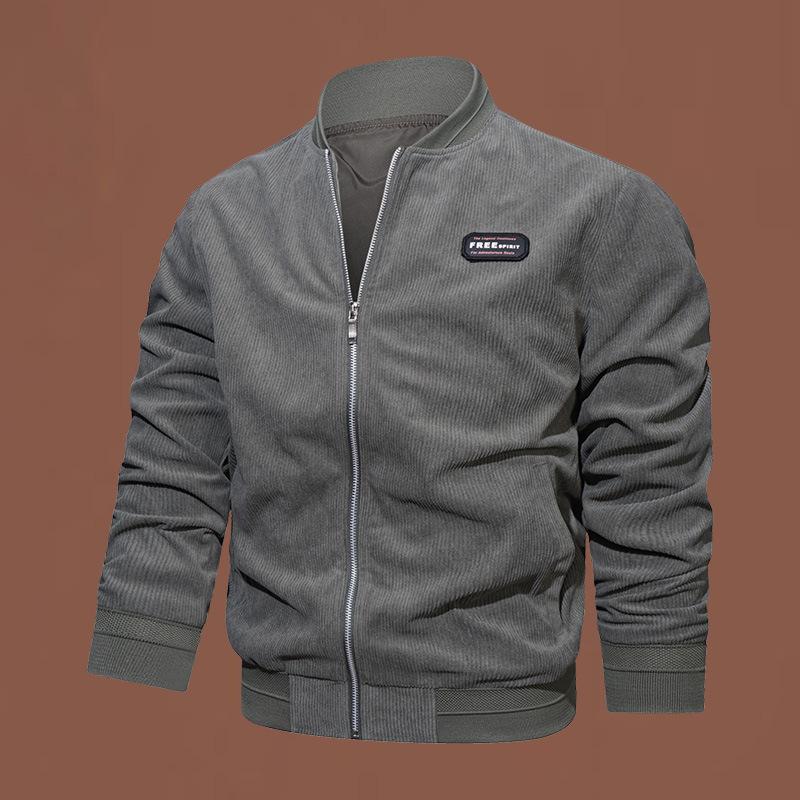 

Corduroy jacket men s spring and autumn new retro baseball collar jacket green business casual men s fashion 5XL