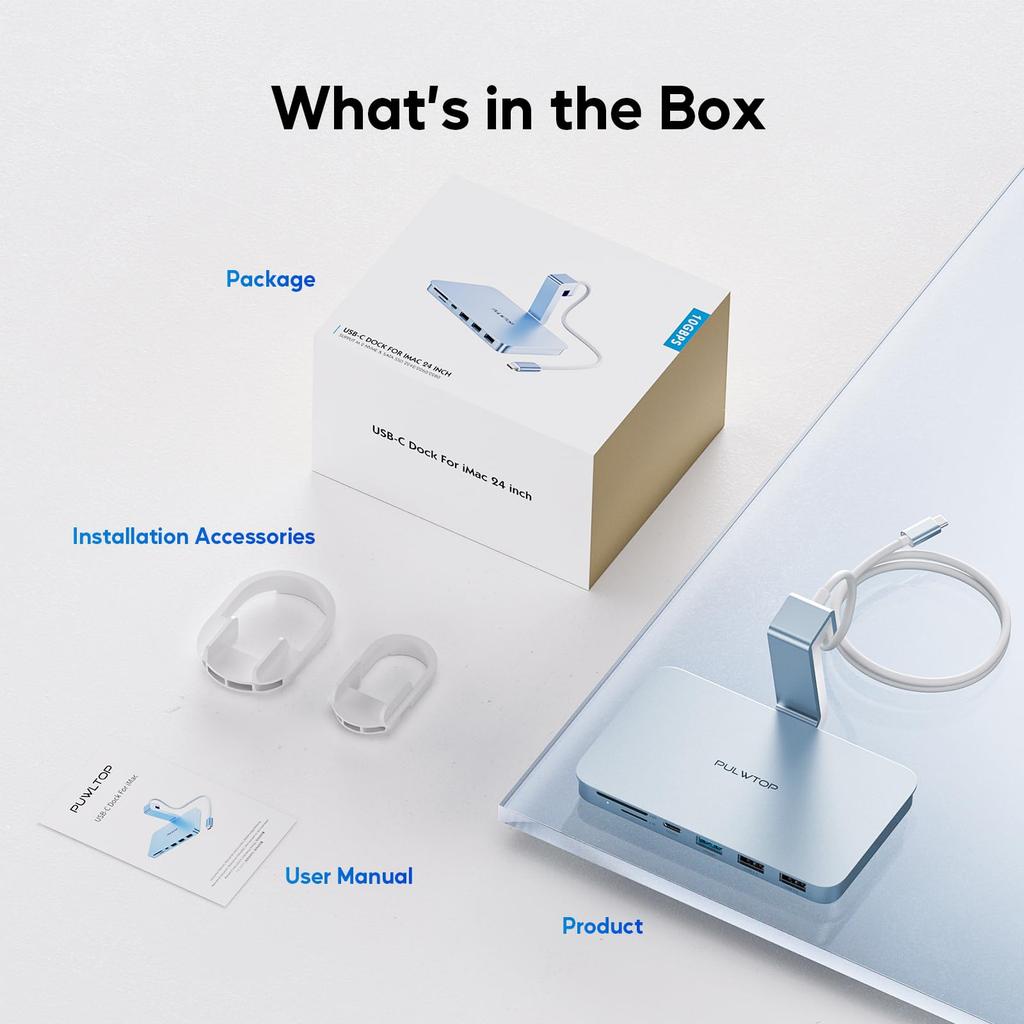 PULWTOP 7-in-1 USB-C-Hub für iMac mit NVMe-SSD-Steckplatz Nicht iMac-Zubehör Hakenart USB-C-Hub 1 x 1 x 2 x 1 x Kartenleser für iMac Studio Display Blau