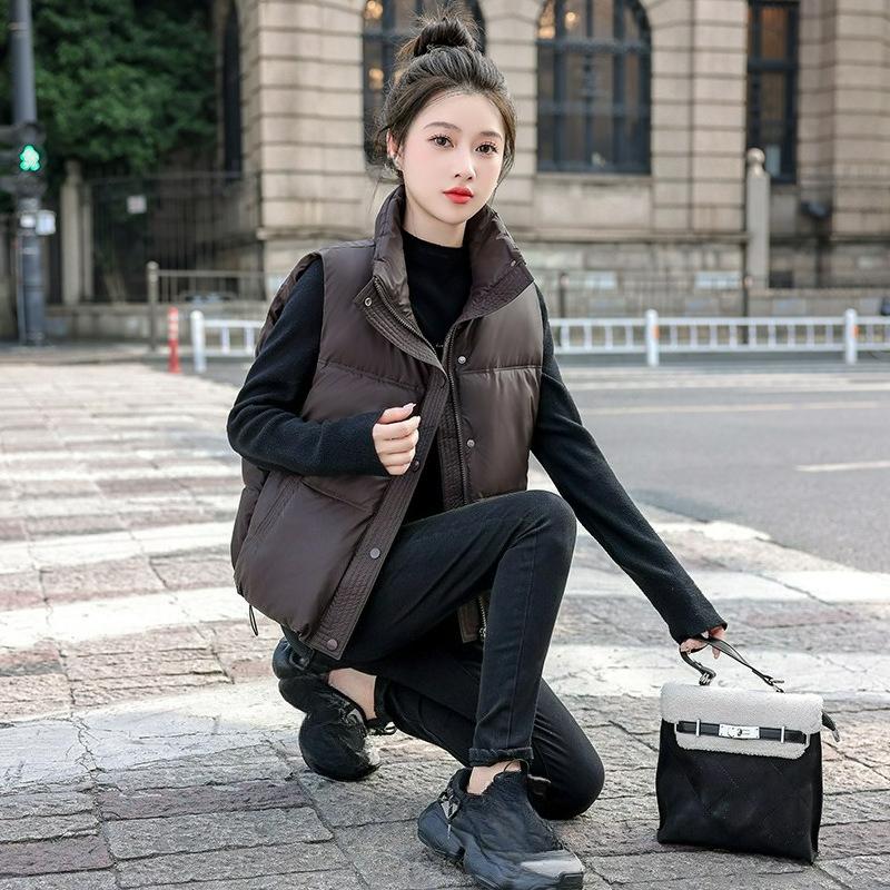 Short Vest Women's Stand-up Collar Disposable Vest Autumn and Winter Fashion Loose Cotton Waistcoat Cotton Vest