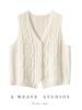 Women's 100% Pure Cashmere Thickened V-neck Cable Knit Cardigan Vest for Autumn/Winter
