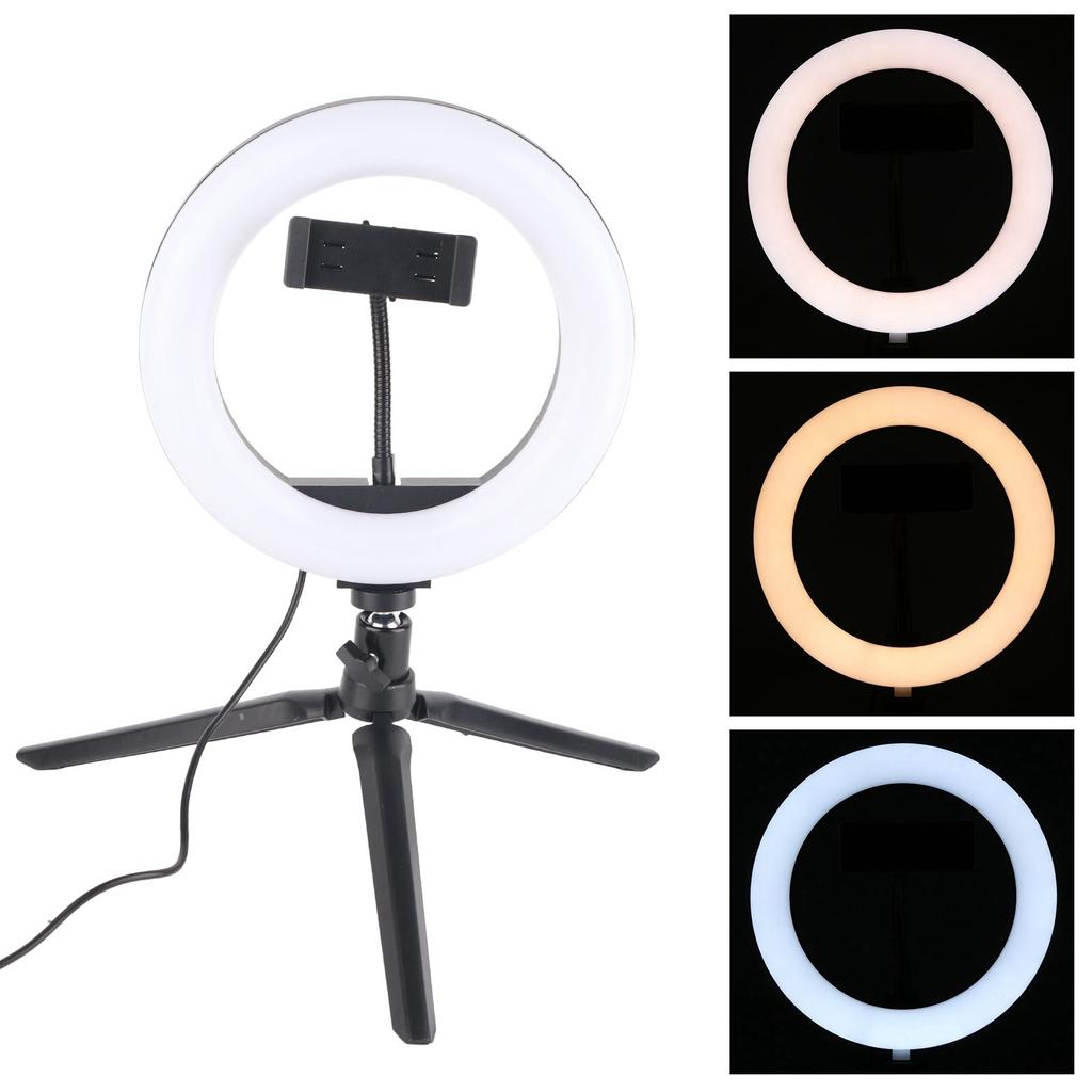 UN‑206 3‑Color 20cm Ring Light LED Tripod Stand Arc Fill Lamp for Beauty Photography Live