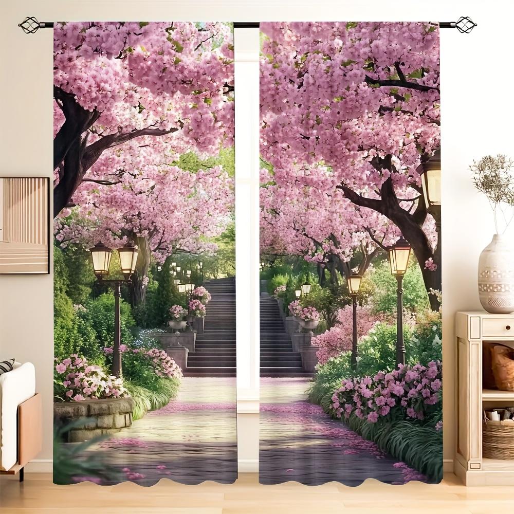

2pcs charming Spring Cherry Blossom Trail 100% Polyester for Easy-to-hang rod pocket design ideal for living rooms bedrooms 100*130 Grommet Top 1pcs