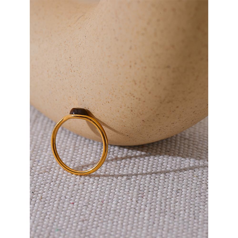 Yhpup Chic Natural Stone Stainless Steel Fashion Ring Minimalist Gold Color Waterproof France Jewelry Women Accessories Gift