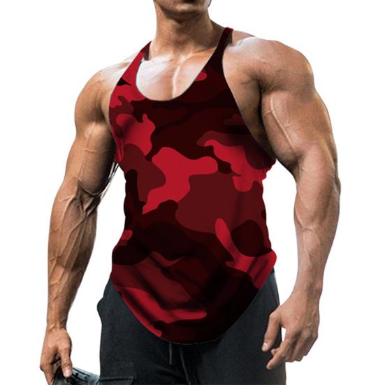 U-Ausschnitt Atmungsaktives Schnelltrocknendes Fitness-Westen-Oberteil Camouflage-Print Ärmellos Pullover Tunika Oberteil Herrenbekleidung