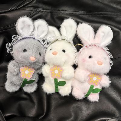 Cute New Style Furry Rabbit Plush Keychain Pendant Cute Little Rabbit Doll Schoolbag Bag Hanging Decoration