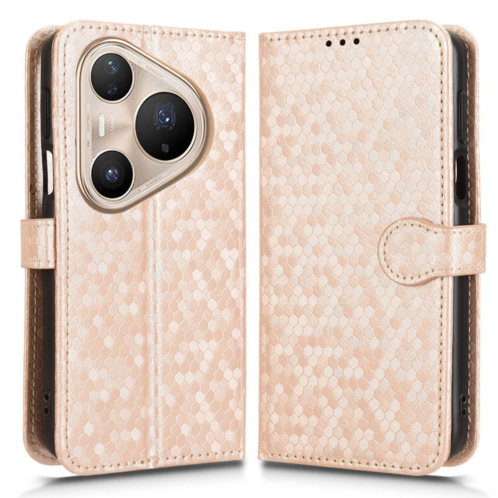 

Чехол-кошелек для Huawei Pura 80 Pro, тиснение точками, чехол для телефона из ПУ кожи с ремешком на запястье Rose Gold