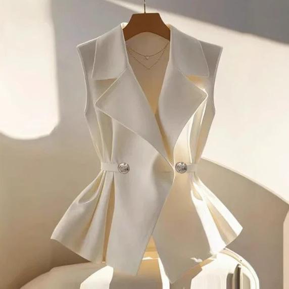 2025 Waist Cinched Suit Vest Women's Spring Thin Style Professional Sleeveless Camisole Vest White