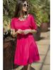Loose viscose mini dress with short sleeves, fuchsia S