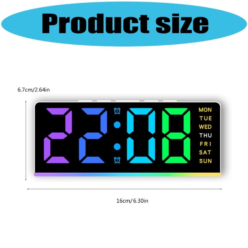 Color Changing Bedside Clock LED Time Week Date Display Quiet Night Light Brightness Adjustable Home Bedroom Accessory