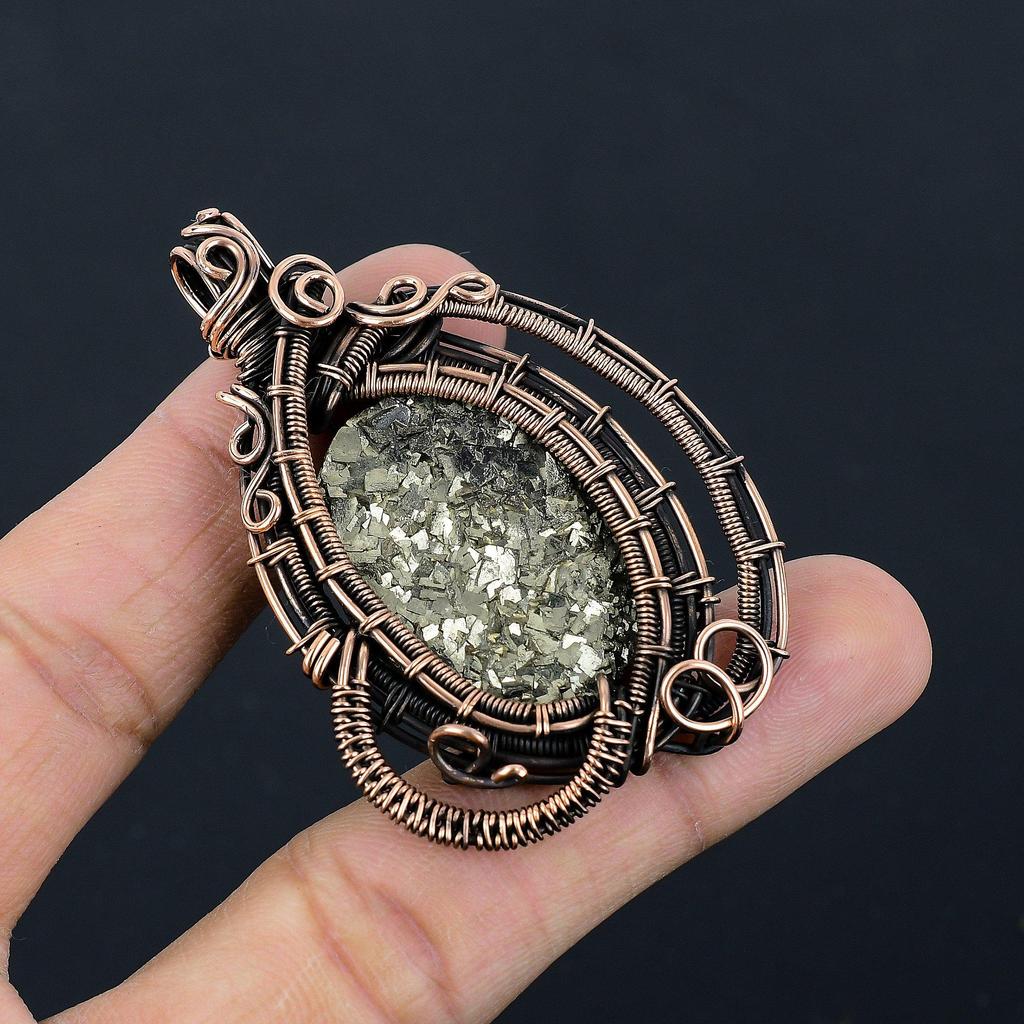 Titanium Druzy Pendant, 999 Copper Wire Wrapped Gemstone Jewelry, Handmade Pendant, For Mother Day