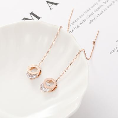 Elegante runde römische Ziffern Zirkon Ohrringe für Frauen Lange Quasten Kette Edelstahl Ohrlinie Schmuck Accessoires Geschenk