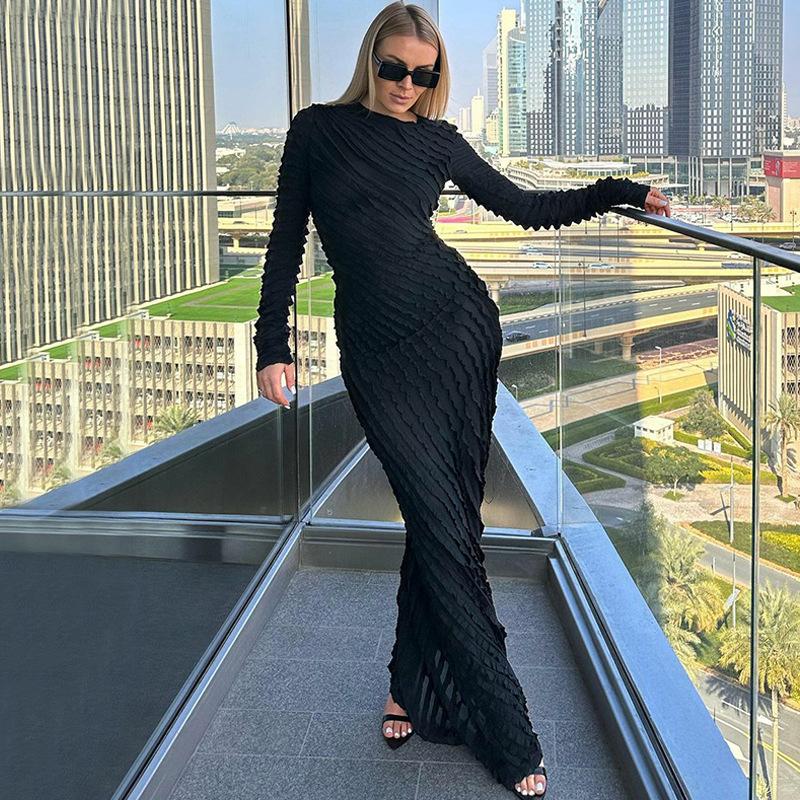 Women's Temperament Slim Round Neck Long Sleeve Dress