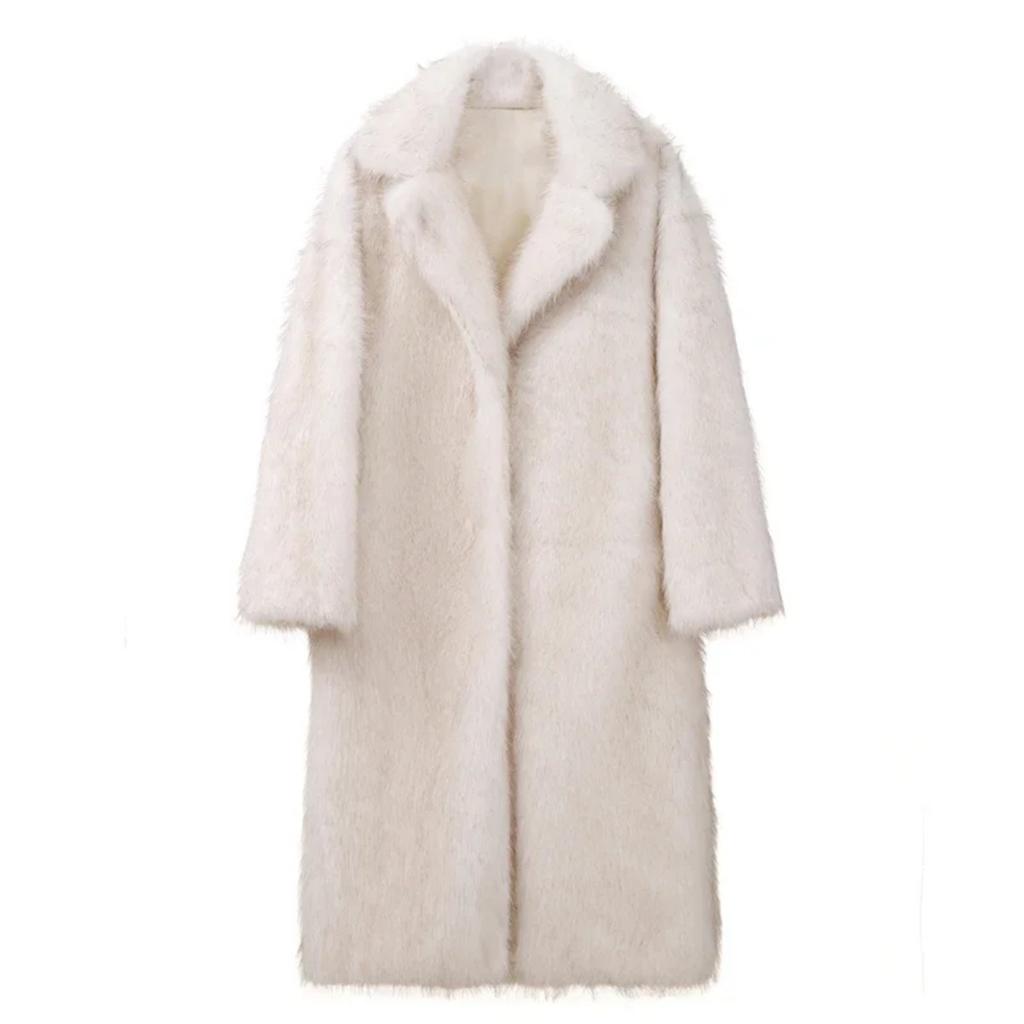 Vintage Luxury Long Faux Fox Fur Coat Women Winter Warm Fluffy Fur Jacket Female Street Furry Outerwear Overcoat