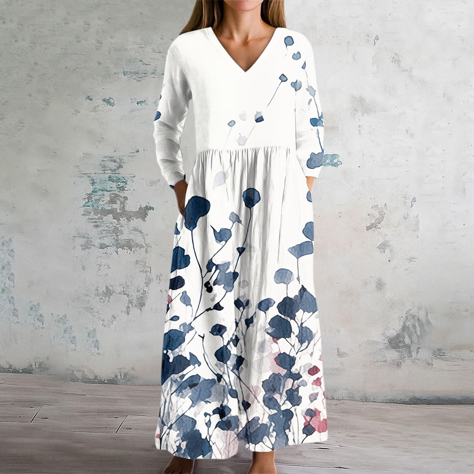 

Женское модное платье Весеннее платье с V-образным вырезом и длинными рукавами XXL