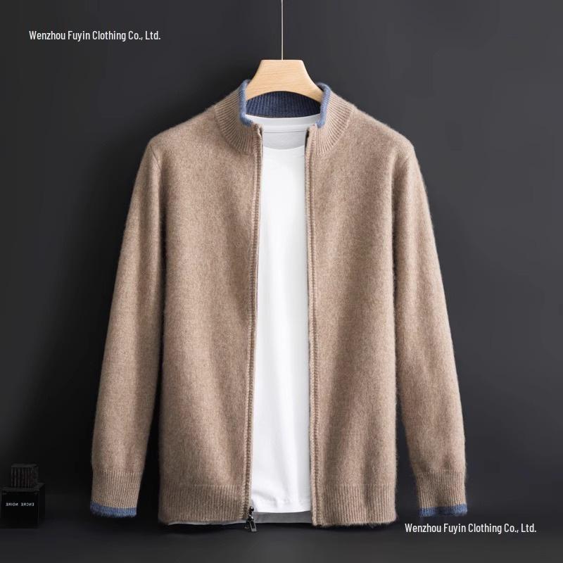2024 Men's Autumn/Winter Semi-High Neck Zipper Cardigan Sweater – Fashionable Business Knitted Outerwear