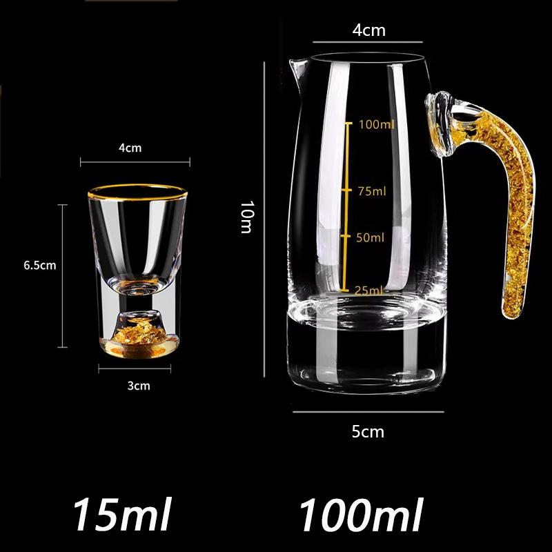 7 stk. krystallglass kort kopp gaveeske sett blyfritt brennevinglass med vin dispenser gyllen vodka brandy vinglass soju kopp