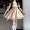 Sweet floral doll collar dress women's summer bubble sleeves small princess cake dress waist fluffy dress