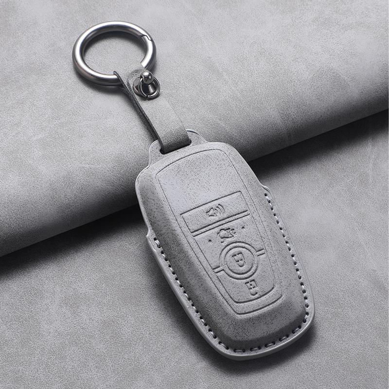 4 5 Buttons Leather Car Key Case Cover for Ford Fusion Mustang Edge Explorer Focus F150 F250 F350 F550 Escape for Lincoln Mondeo