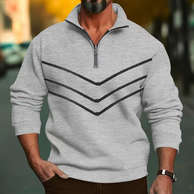 2026 Autumn/Winter Men's Color Block Half-Zip Stand Collar Hoodie Jacket - Trendy Casual Long-Sleeve Top