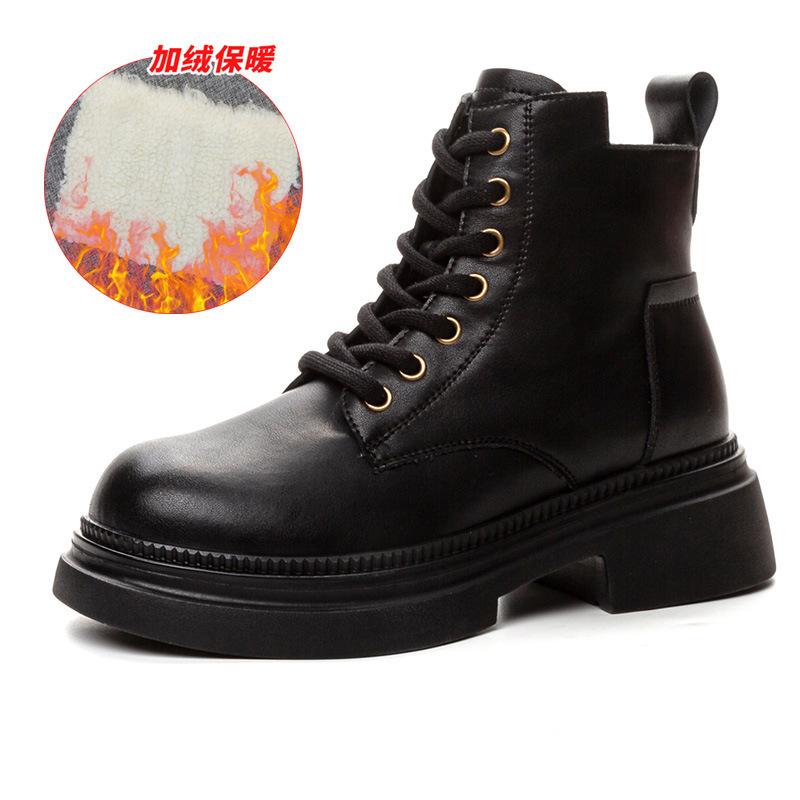 Botas Martin de plataforma em couro femininas outono e inverno novas botas finas de cano curto estilo retro britânico curtas