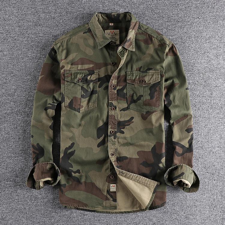 Men Camouflage Cargo Shirts Durable Outdoor Hiking Sport Daily Military Style Casual Youth Pocket Breasted Camicia L