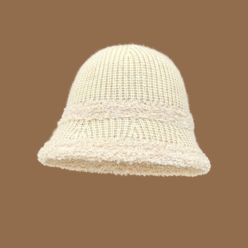 

Versatile Style Hat Striped Color Blocking Minimalist Knitted Hatscaps Beige White