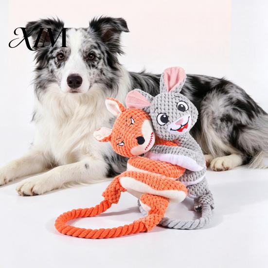 Interactive Tug of War Toys for Dogs Dog Rope Toy, Cute Fox Rabbit Squeaky Chew Toy with Crinkle Paper, Durable Medium Large Pull Dogs, Pet