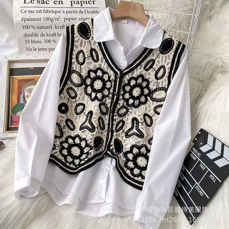 

Корейская мода вязаный крючком ажурный V-образный вырез жилет женский элегантный свободный повседневный вязаный кардиган короткие топы свитер без рукавов простая одежда 3410 One Size