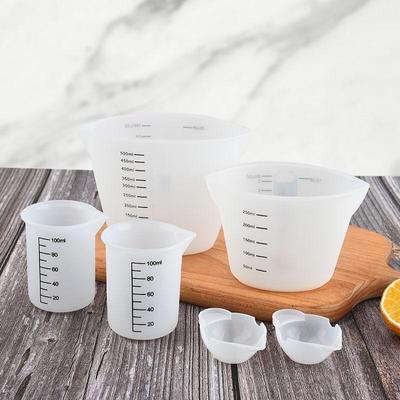 6 peças 10ML/100ML/250ML/500ML Copo Medidor de Silicone com Escala Clara Grau Alimentício Durável Antiaderente DIY Bolo Resina Epóxi Fabricação de Joias Ferramentas de Cozinha