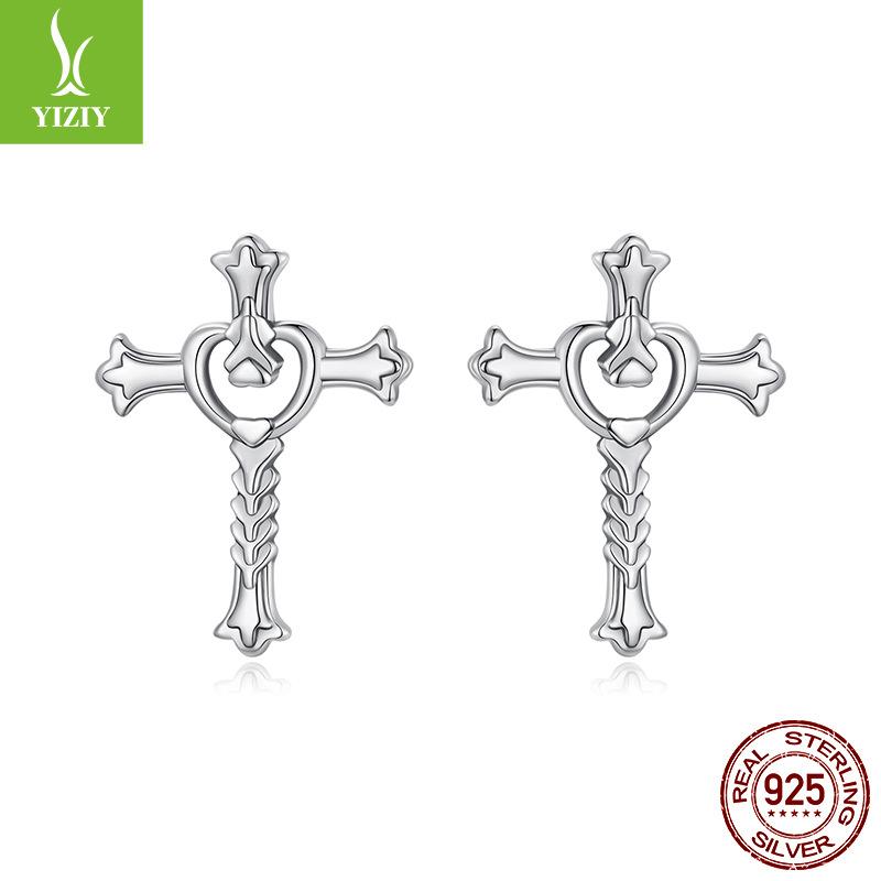 Dark Cross Earrings Unisex, Personalized Versatile S925 Sterling Silver Women'S Earrings