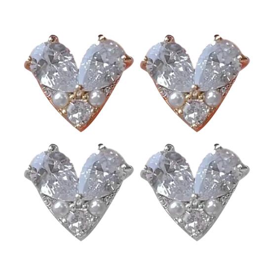 Boucles d'oreilles clous cœur strass Diamants artificiels Cœur d'amour Boucles d'oreilles clous avec fausses perles Clous étincelants mignons pour femmes filles rendez-vous soirée