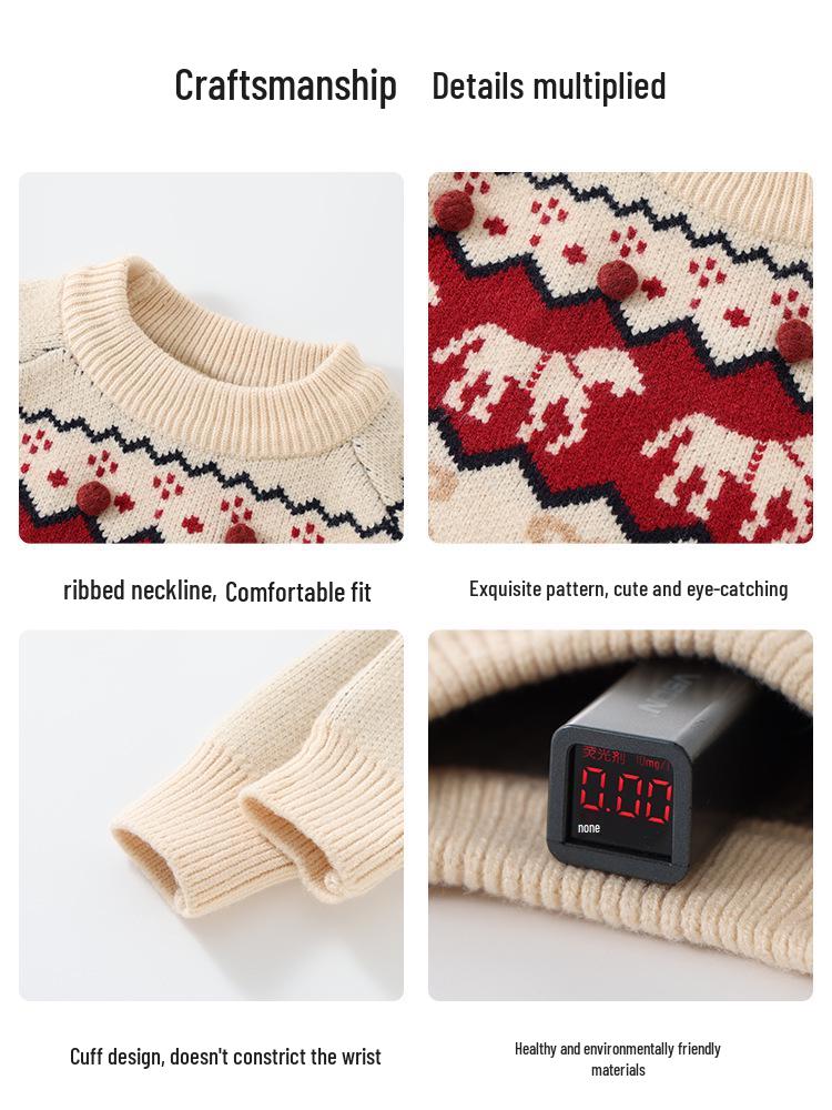 DUUDUU 2025 Roter Strickpullover im koreanischen Stil für Kinder - Warmes Herbst-/Winteroberteil