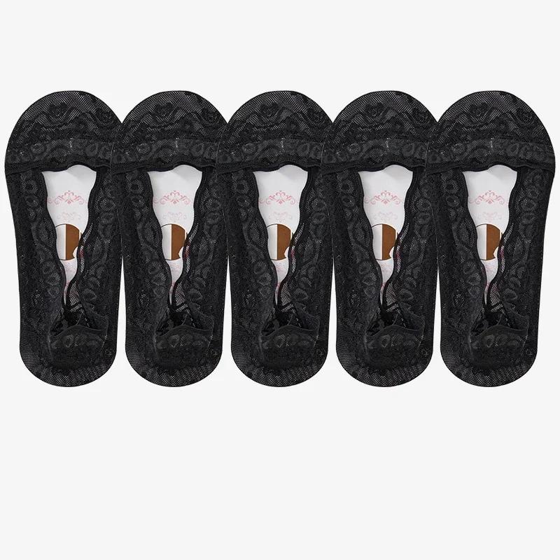 1/5 Paar Damen Sommer Mädchen Silikon Transparent Spitze Bootssocken Mädchen Baumwolle Unsichtbare Anti-Rutsch Socken Kein Verrutschen Keine Sichtbaren Socken