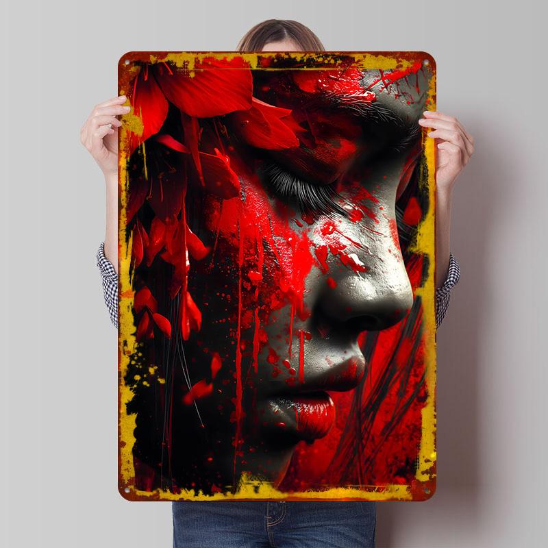 

Red Blood and Flowers Tin Plaque Poster Customized Wall Art Retro Vintage Metal Signs for Man Cave Gamer Decoration Room Decor 7.9x11.8In(20x30cm)