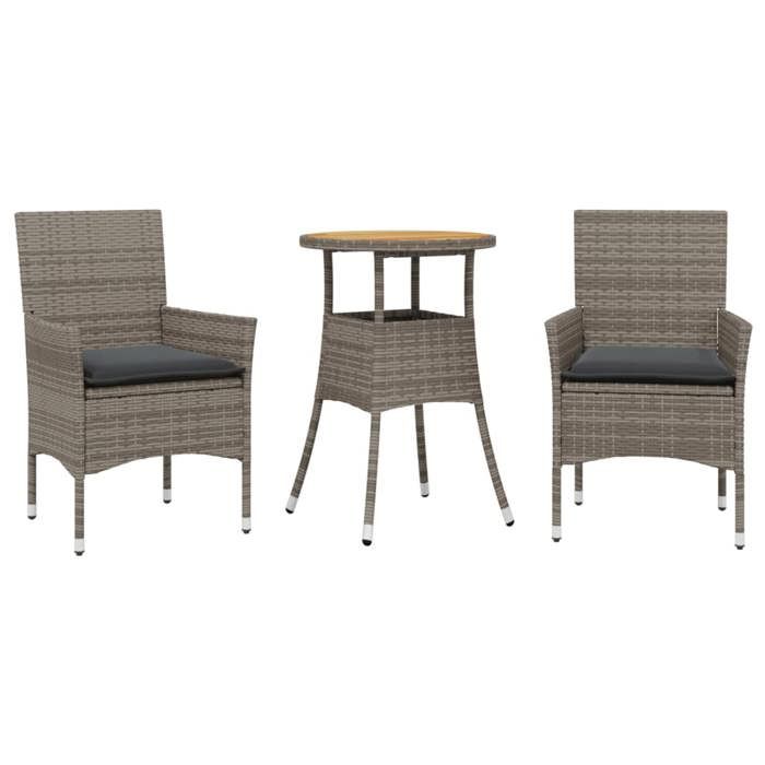 VidaXL Garden Dining Set and Cushions 3 Pcs Grey Rattan Acacia 3278731
