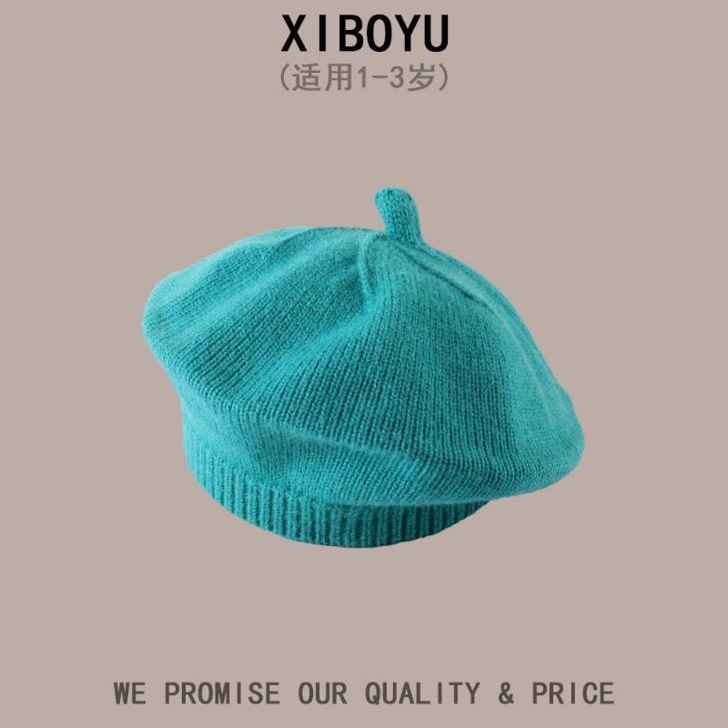 

Autumn and winter baby hat thin baby beret boys and girls wool knitted hat solid color cute pacifier baby hat