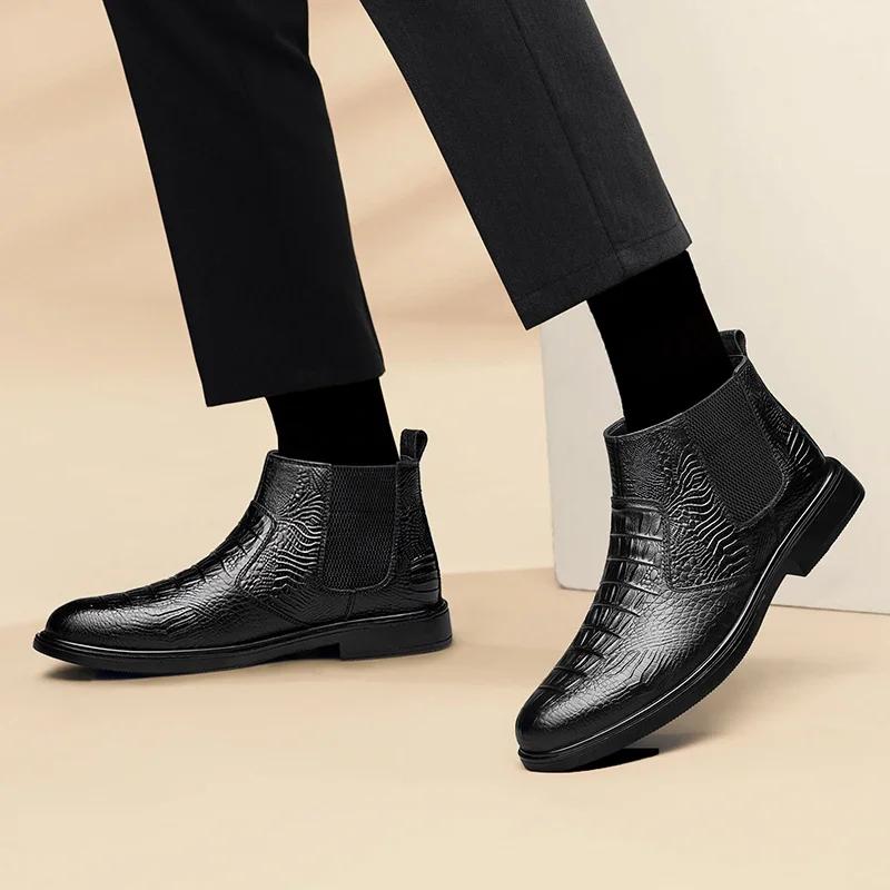 Men's Ankle Boots All-match Men Dress Shoes Slip On Male Walking Boots 2024 New Arrival Men Winter Plush Snow Boots