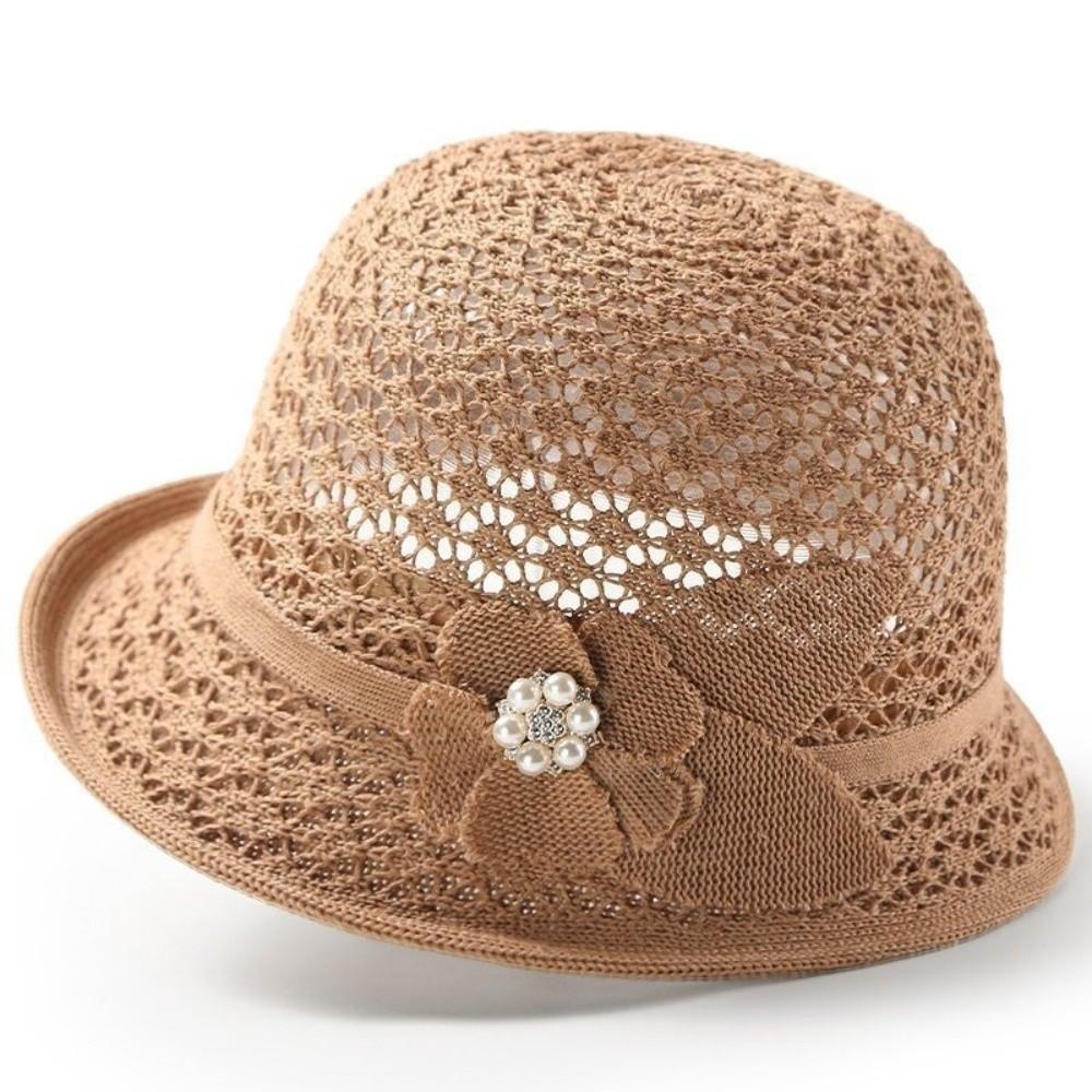 Elegant Hollowed-Out Sun Hat Breathable Floral Decoration Bucket Hat Rolled-Brim Sun Protection Fisherman Hat хаки