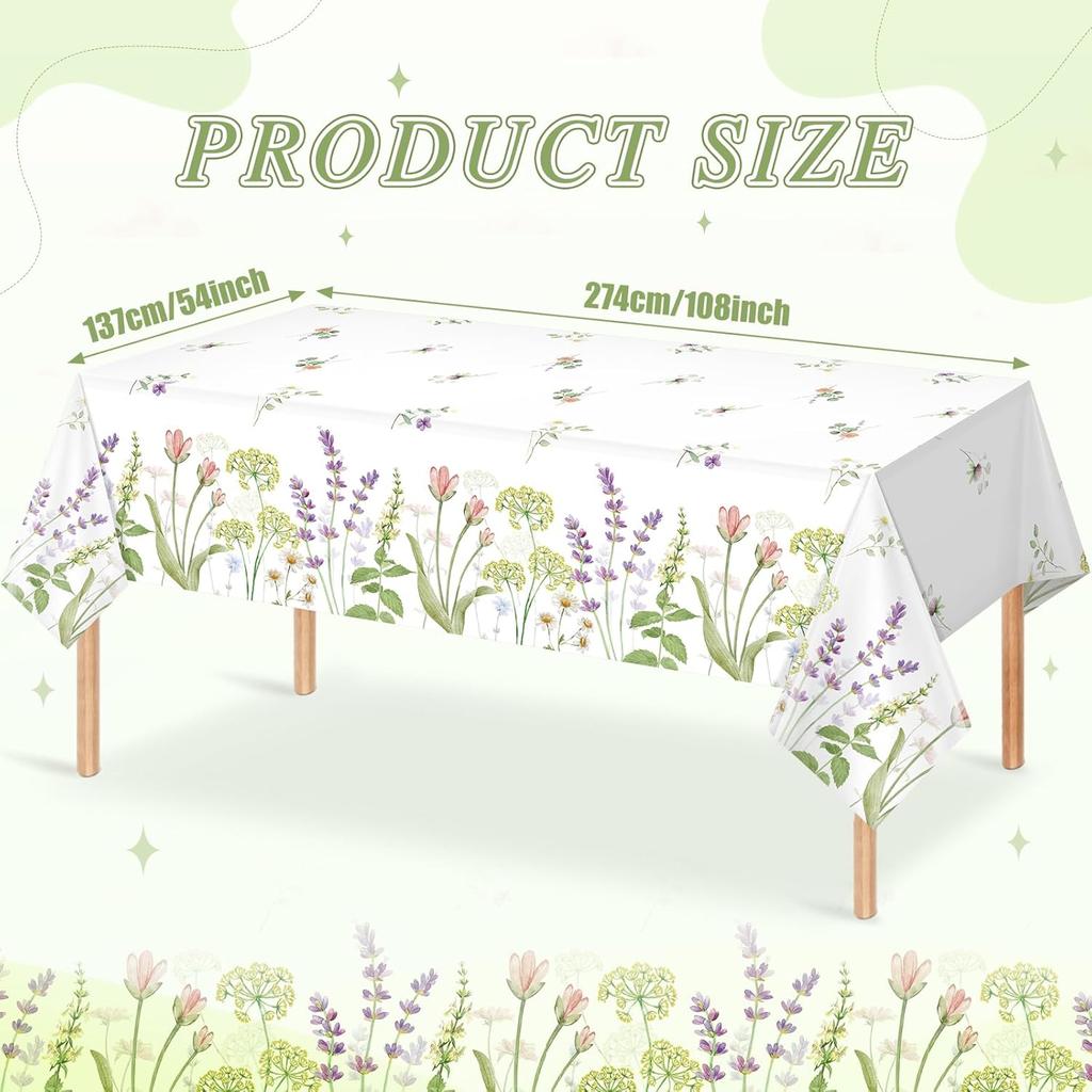 3 Pack Spring Floral Tablecloth, Summer Wildflower Plastic Table Cover for Rectangle Tables, Flower Holiday Disposable Table Cloth for Easter