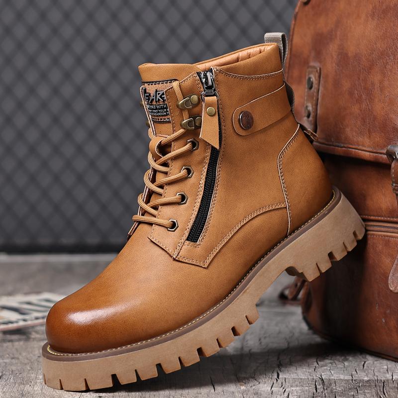 Fashion Classic Outdoor Mens Casual Leather High Top Boots Stylish Ankle Boots Autumn Warm Winter Shoes Hot Sale Lace-Up Motocross Botas