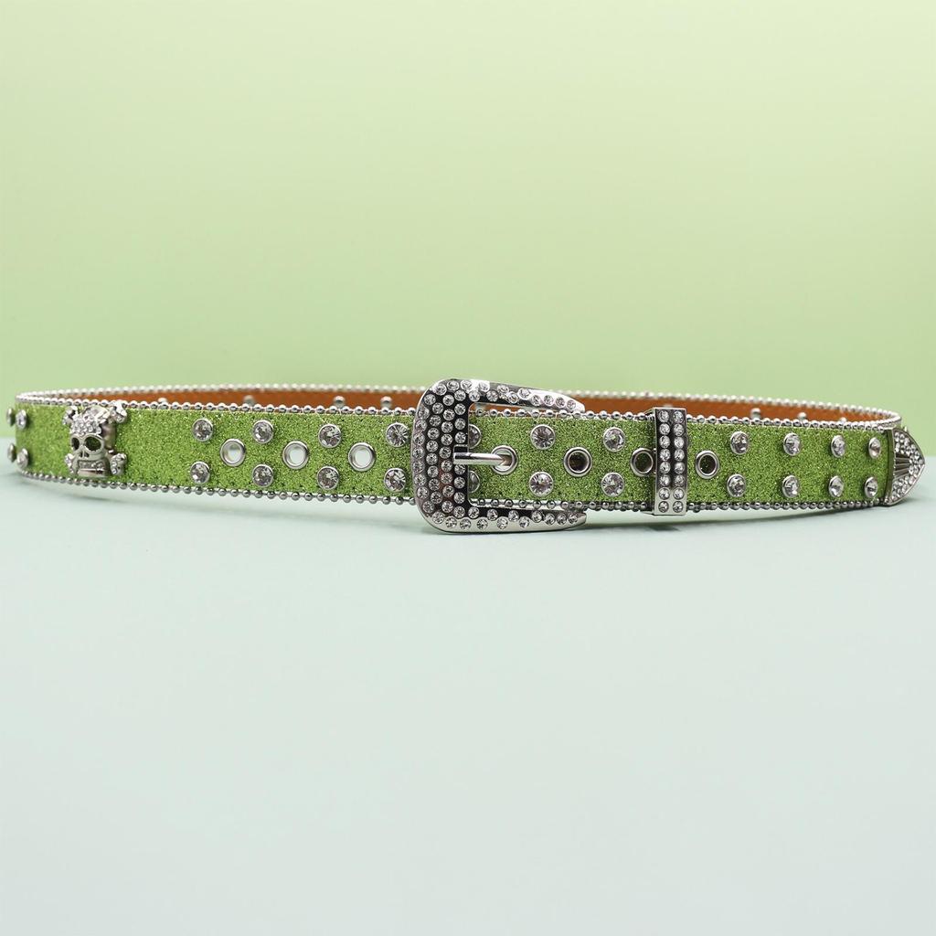 European Style Punk Skull Belt with Rhinestones - Unisex Rock Fashion Accessory