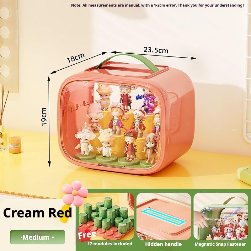 

1pc Dopamine Style Blind Box Display Case With handle Portable Space Capsule Figure Storage Box Stackable Desktop Toy Organizer
