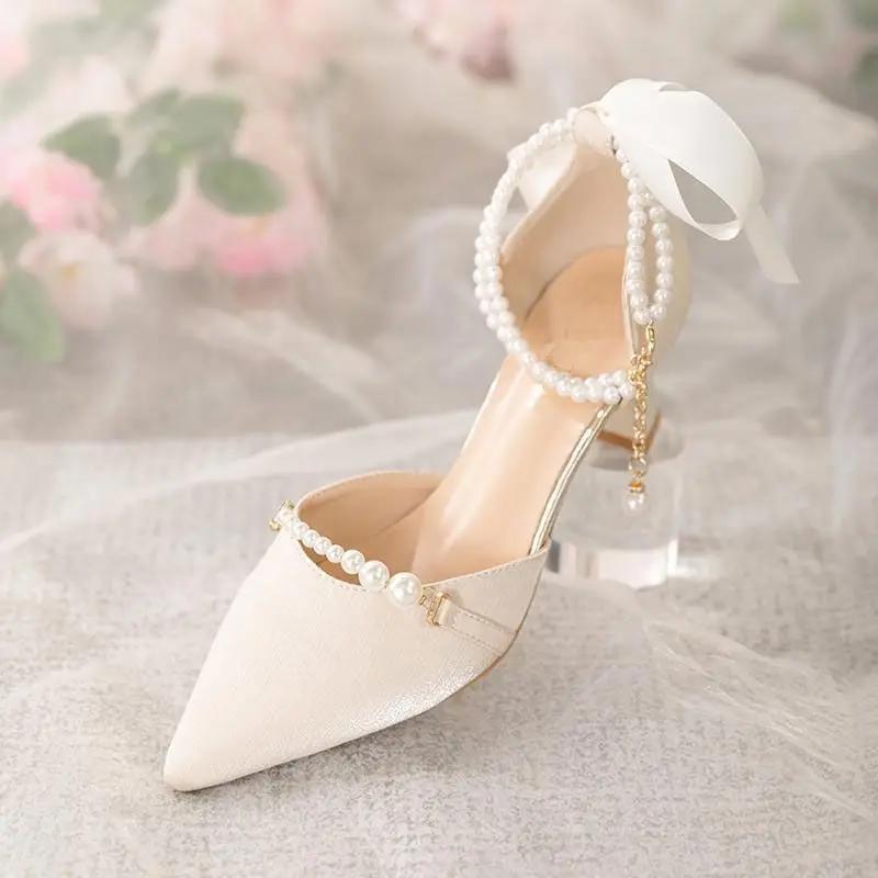 Fashion Stiletto Pearl Ladies Shoes Vip 2025 Luxury Summer Comfortable Chic and Elegant Footwear on Offer Original Women's Sandals Sale