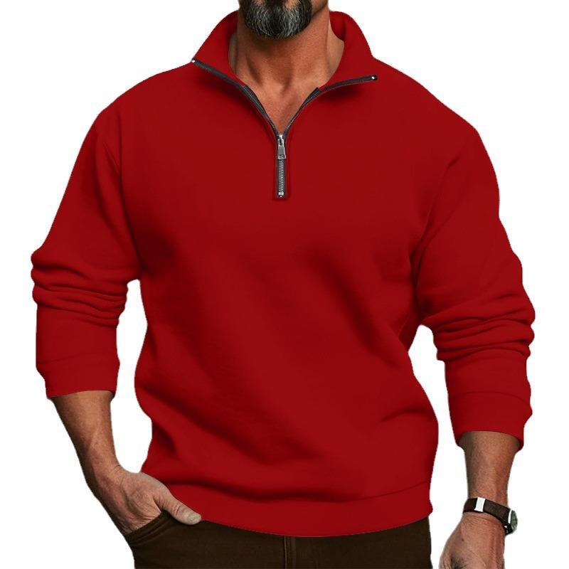 Mens Casual Solid Color Half Zip Stand Collar Long Sleeve Pullover Sweatshirt