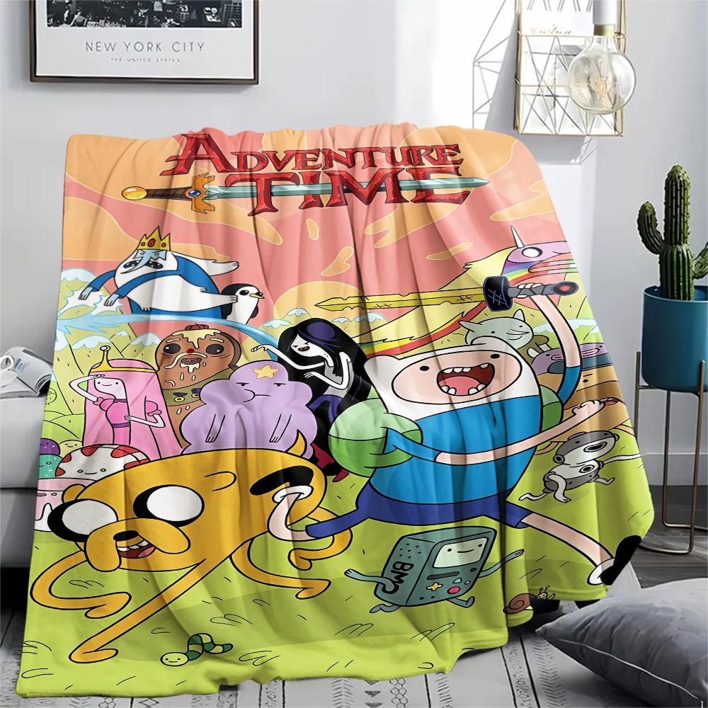 1PC Adventure Time Print Flannel Blanket, High Quality All Seasons, Home Decor, Warmth and Comfort, Perfect for Christmas Gifts