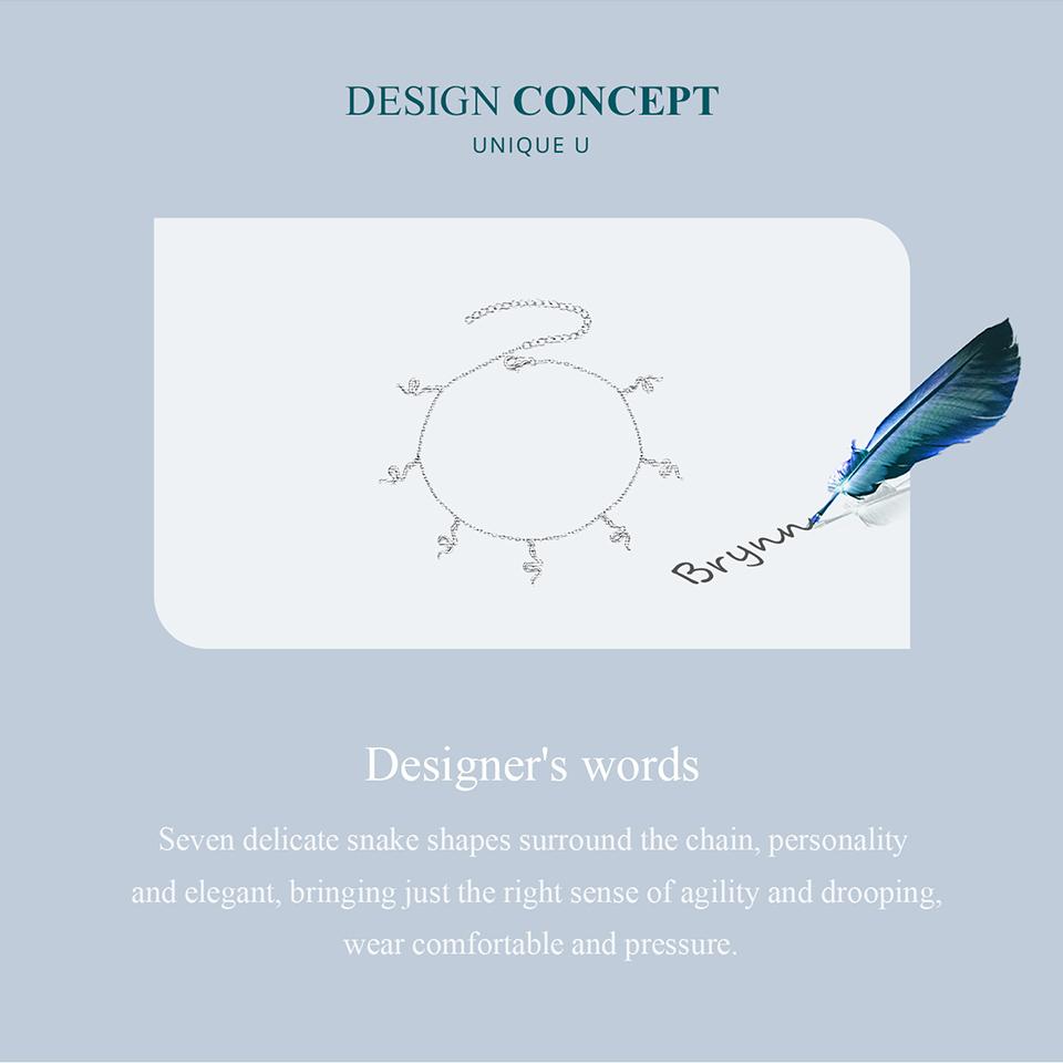 Bisaer Real 925 Sterling Silver Anklet Creative Full of Snake Style Charms Chain Foot Leg Bracelet Minimalist Jewelry Gift